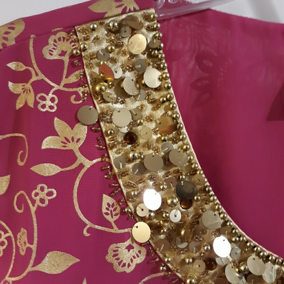 BEAUTIFUL PINK EMBELLISHED ASIAN TUNIC , L - Picture 4 of 7